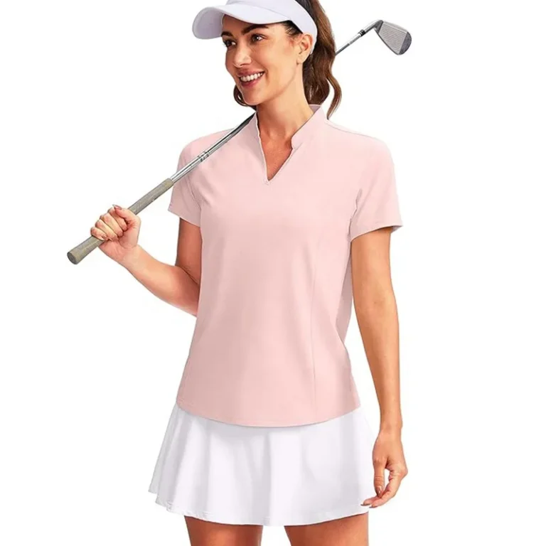 Womens-Golf-Polo-Shirt-V-Neck-Short-Sleeve-Collarless-Quick-Dry-Tennis-Running-T-Shirt-Golf-Tops