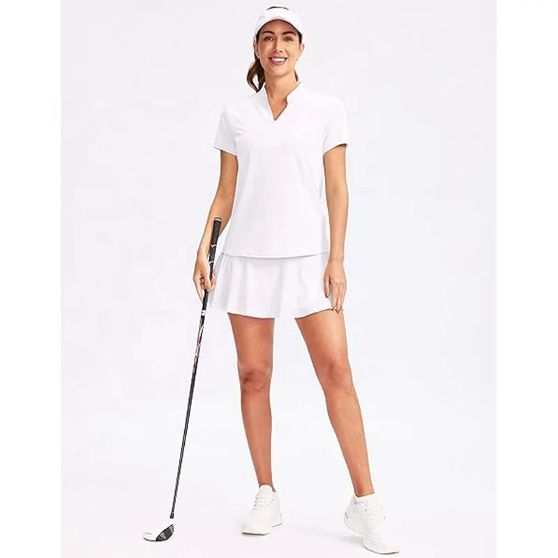 Womens-Golf-Polo-Shirt-V-Neck-Short-Sleeve-Collarless-Quick-Dry-Tennis-Running-T-Shirt-Golf-Tops-for-Women