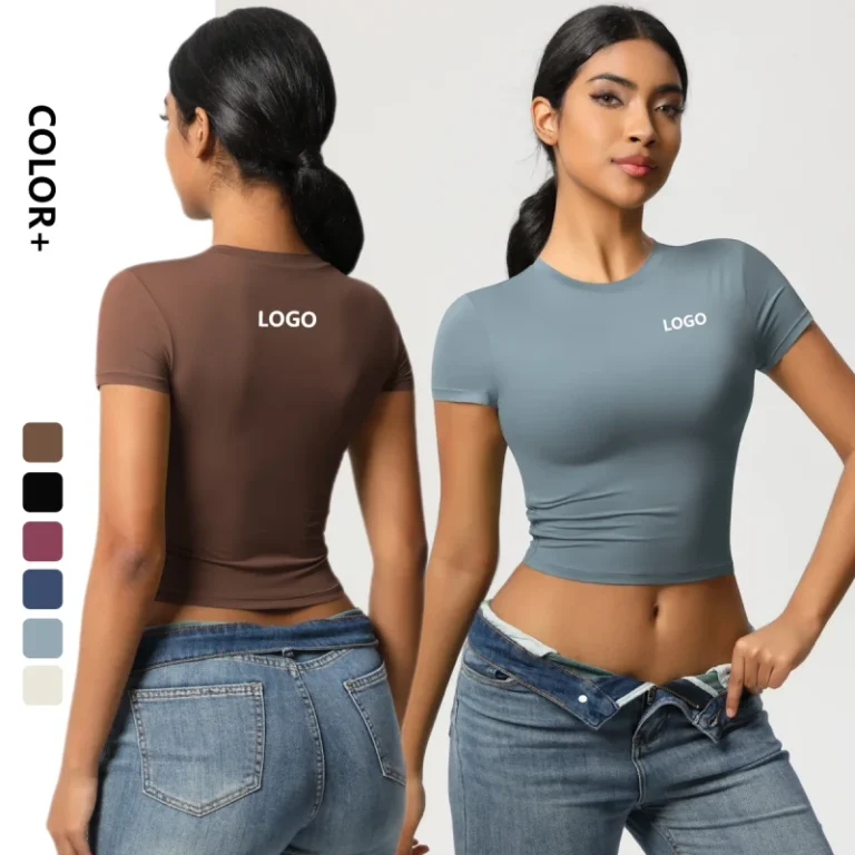 Womens-Gym-Workout-Stretchy-Bodycon-Basic-Tee-Tops-Crewneck-Slim-Fitted-Short-Sleeve-Longline-T-Shirt-1