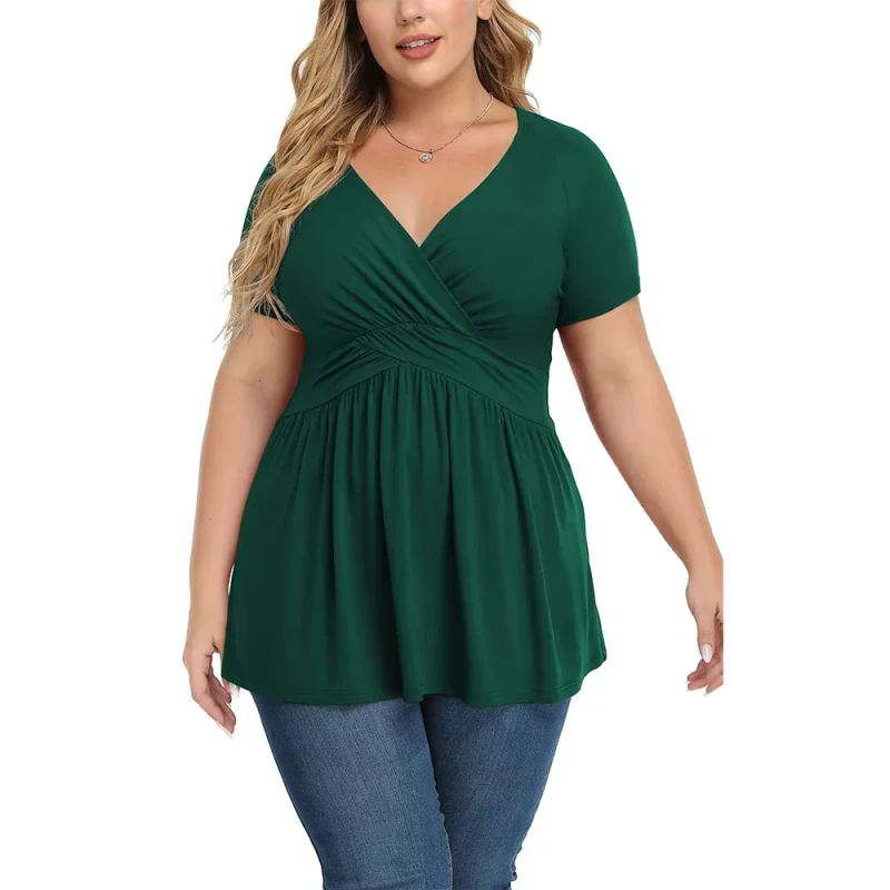 Womens-Ladies-Plus-Size-Short-Sleeve-Top-V-Neck-Top-Bamboo-Spandex-T-Shirt-Sexy-Casual-Oversized-Summer-Tee