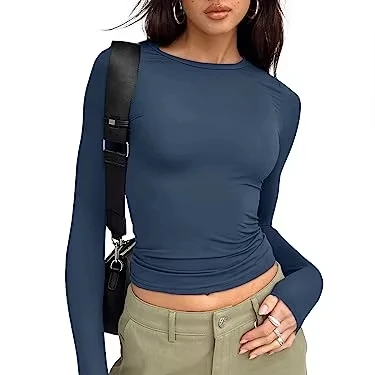 Womens-Long-sleeved-T-shirt-Basic-Crop-Top-Casual-Wear-for-Going-Out