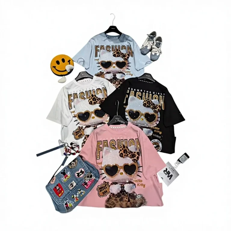 Womens-Luxury-Oversized-T-Shirt-Glitter-Rhinestone-Mouse-Pattern-Breathable-Casual-Style-Logo-Decoration-for-Spring