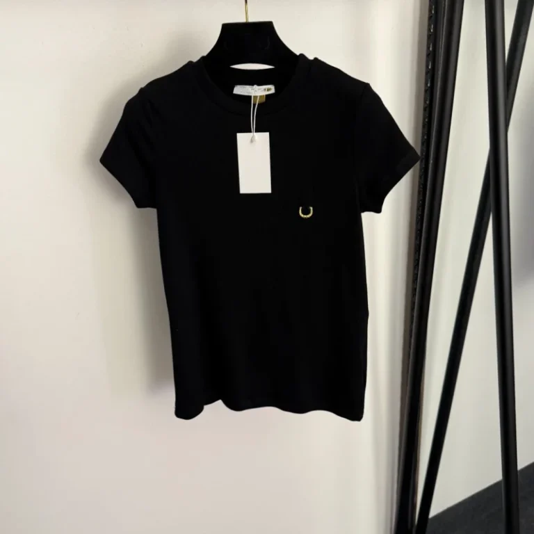 Womens-New-Metal-Decoration-Pure-Cotton-Slim-Fit-Short-Sleeved-T-shirt-Top