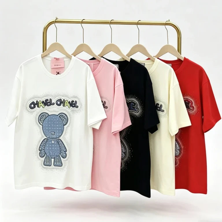 Womens-Oversized-Rhinestone-Bear-T-Shirt-Crew-Neck-Short-Sleeve-Casual-Tee-5-Colors-Available