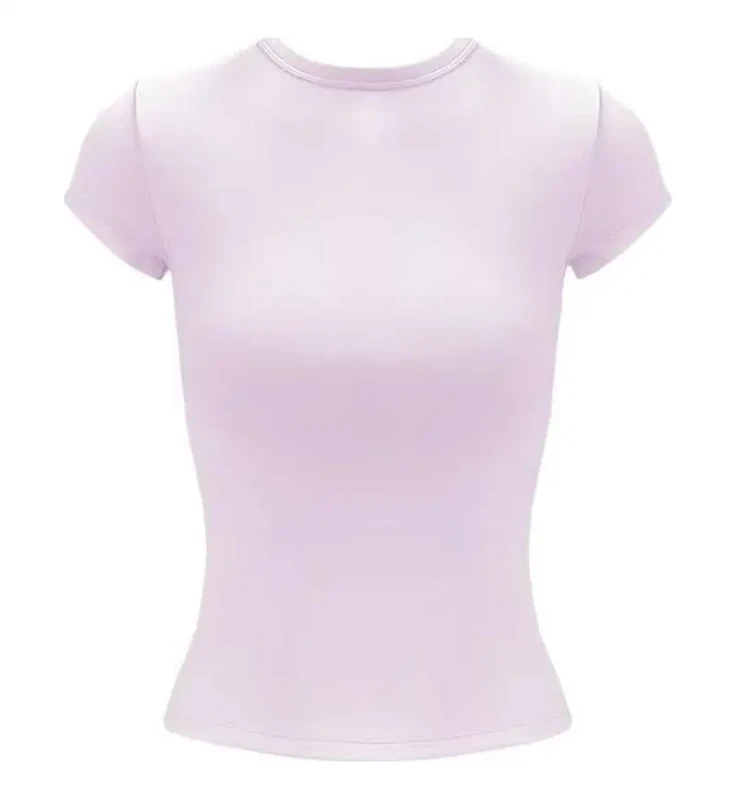 Womens-Plus-Size-Embroidery-Pink-Short-Sleeved-Cotton-Slim-Fit-Summer-T-Shirt