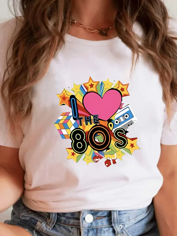Womens-Plus-Size-Vintage-80s-90s-Retro-Breathable-Jersey-Half-Sleeve-T-Shirts-for-Party-Fancy-Dress-Costume-Outfits