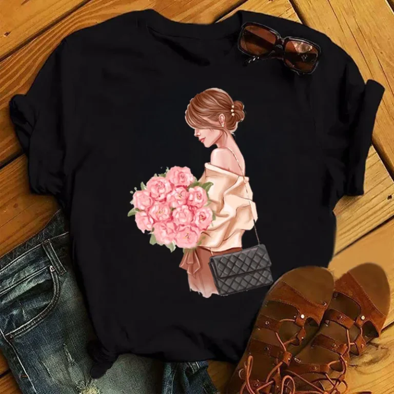 Womens-Printed-White-O-neck-Plain-T-shirt-Girls-Casual-Pattern-Short-Sleeve-Printing-Loose-Street-Trend-T-shirts