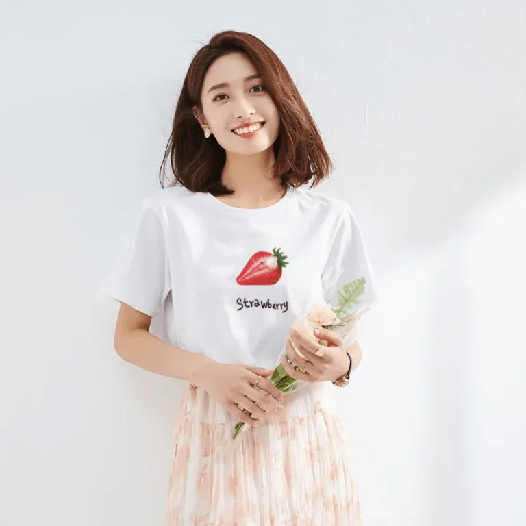 Womens-Short-Sleeve-Cartoon-Printed-Logo-T-Shirt-Chain-Store-Workwear-Advertising-Cultural-Shirt-Loose-Fit-Trendy-Casual
