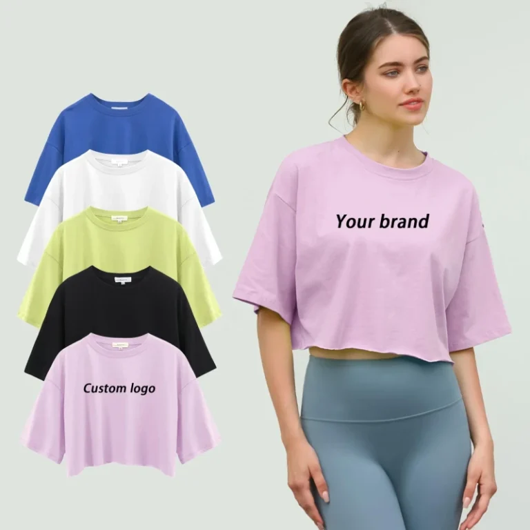 Womens-Short-T-Shirt-Summer-200-GSM-100-Cotton-O-neck-Crop-Top-Loose-Custom-logo-Screen-Print-Design-Casual-Style