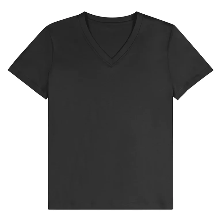 Womens-Slim-Short-Sleeve-Casual-V-Neck-Knitted-T-Shirt-210g-63-Long-Staple-Cotton-Blend-Quick-Dry-Anti-Wrinkle-Antibacterial