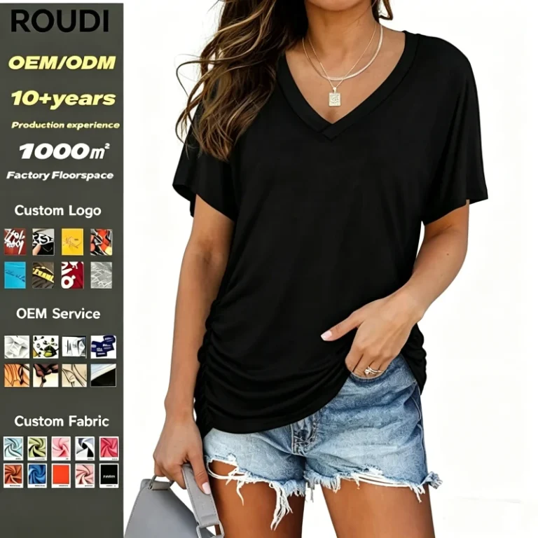 Womens-Soft-Skin-Friendly-Casual-V-Neck-Short-Sleeve-T-Shirt-Breathable-Knitted-100-Cotton-Everyday-Comfort-Wear-Solid-Dyed