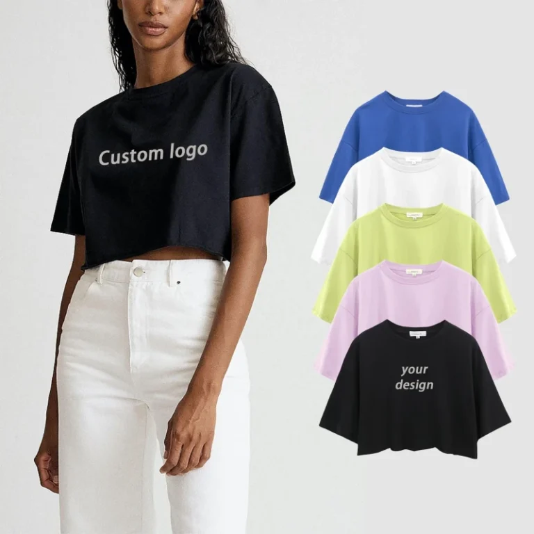 Womens-Summer-200-GSM-O-neck-Sports-Style-T-shirt-100-Cotton-Crop-Top-Custom-Logo-DTG-Printing-Design-Casual-Style