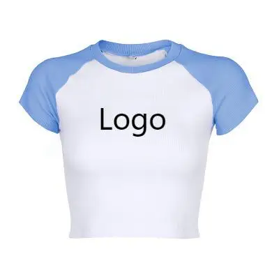 Womens-Summer-Casual-Slim-Fit-Cotton-Crop-T-Shirts-with-Patchwork-Design-Regular-Sleeve-and-Contrasting-Colors