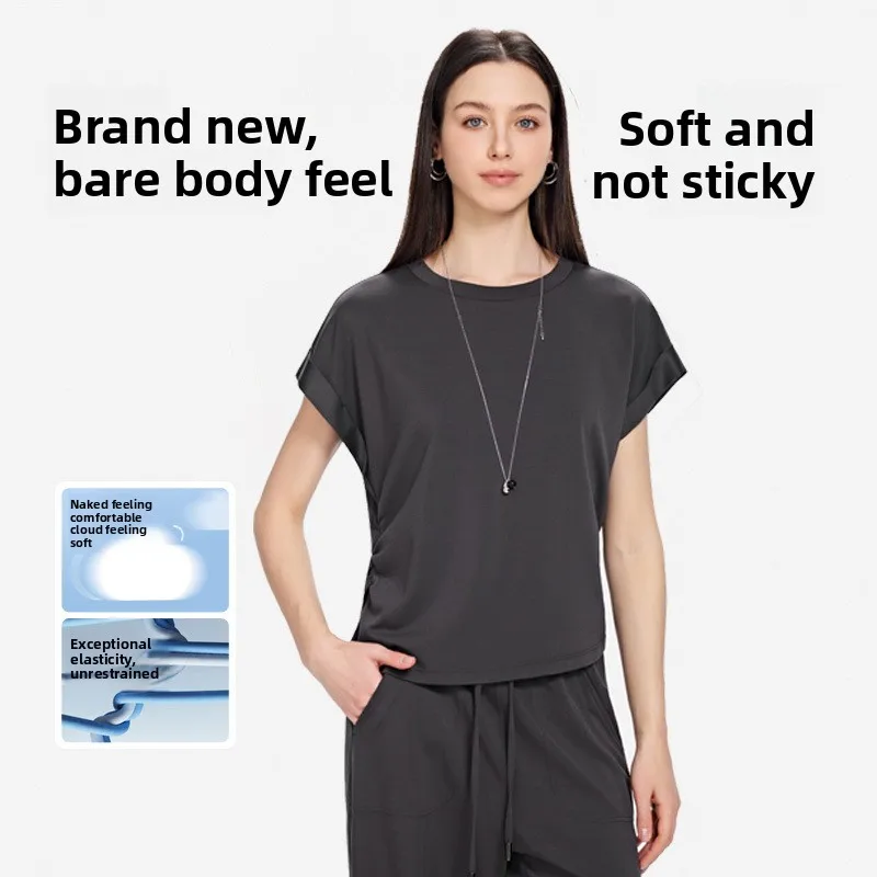 Womens-Summer-O-Neck-Short-Sleeved-Slim-Fit-Nylon-Breathable-Moisture-Wicking-T-Shirt-Home-Outwear-Casual