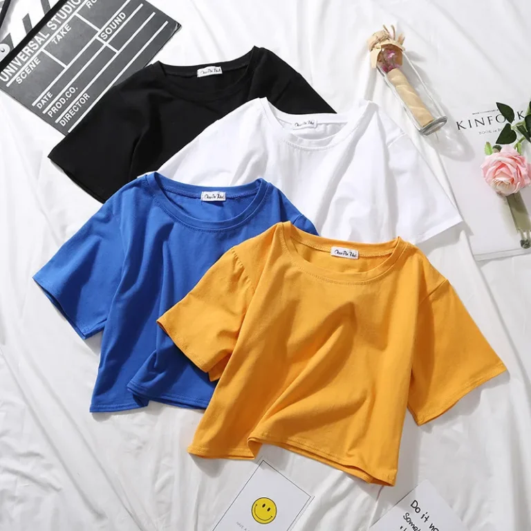 Womens-Summer-Short-Sleeve-Crop-Tops-Womens-Basic-O-neck-Cotton-T-shirts