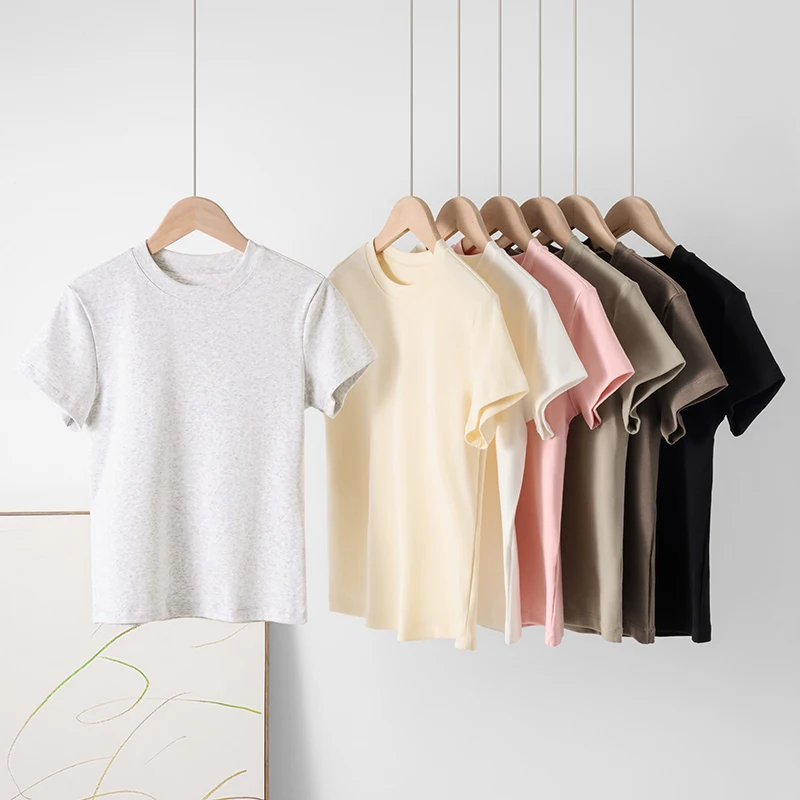 Womens-Summer-Short-Sleeved-Slim-Fit-T-Shirt-100-Cotton-Knitted-Anti-Pilling-Quick-Dry-Trendy-Fashion-Niche-Youth
