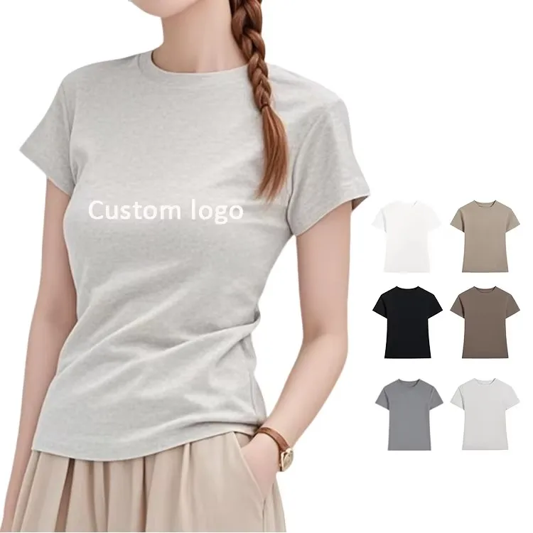Womens-Summer-Slimming-Basic-Tee-Standard-Shoulder-Solid-Color-Short-Sleeve-Casual-T-Shirt