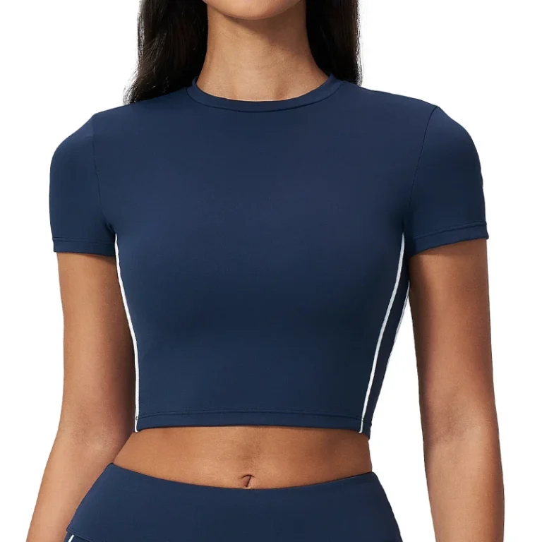 Womens-Summer-Yoga-T-shirt-Pilates-Fitness-Short-sleeved-Tight-Spandex-Nylon-Four-Way-Stretch-Lightweight-Quick-drying-Sports