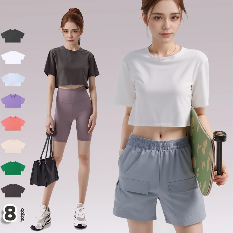 Womens-T-Shirt-with-210GSM-100-Cotton-Set-In-Sleeve-Slim-Fit-Crop-Basic-Solid-Tee