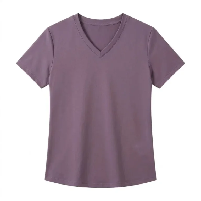 Womens-V-Neck-Short-Sleeve-T-Shirt-Solid-Plain-Dyed-Knitted-Fabric-Soft-Breathable-Basic-Casual-Tee-Customizable
