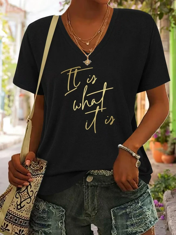 Womens-V-Neck-T-shirt-Leopard-Character-Print-Cotton-Polyester-Black-White-Short-Sleeve-Sexy-Regular-Fit-Summer