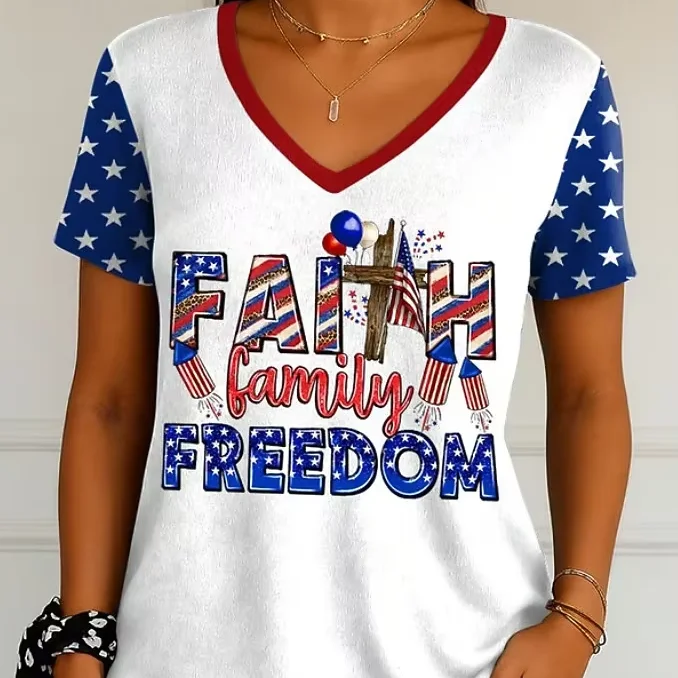 Womens-V-neck-T-shirt-with-Stylish-Design-and-American-Logo-Perfect-for-Casual-Outings-3