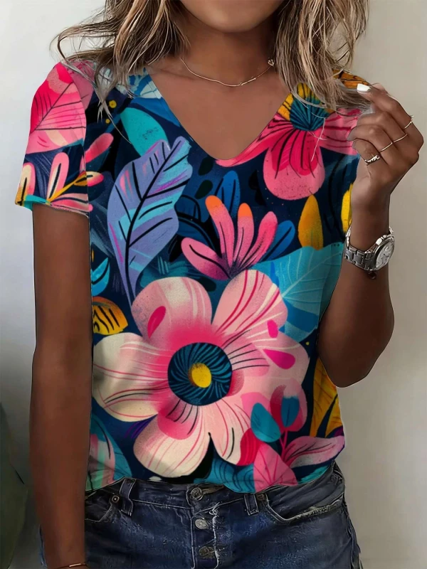 Womens-V-neck-T-shirt-with-Stylish-Design-and-American-Logo-Perfect-for-Casual-Outings