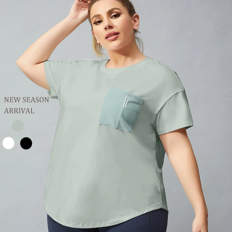 XL-4XL-Large-Sizing-Short-Sleeve-Sports-T-Shirts-Front-Pocket-Curved-Bottom-Sweat-Wicking-Plus-Size-Womens-T-shirt