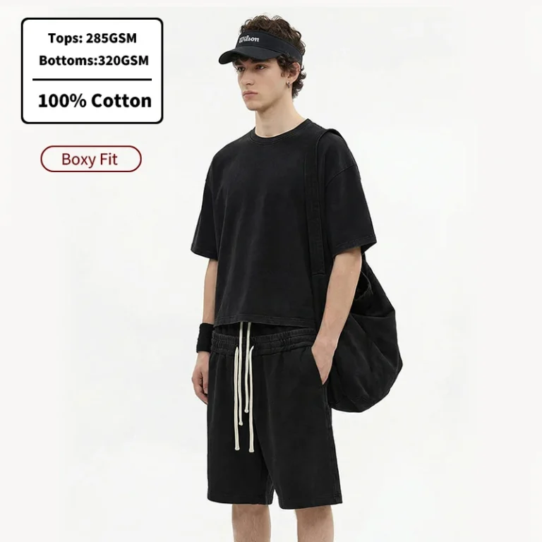 YLS5073-Puff-Printing-Custom-Plain-100-Cotton-Shorts-Set-Oversized-Boxy-Fit-T-Shirt-Mens-Shorts-Tracksuit-Clothes