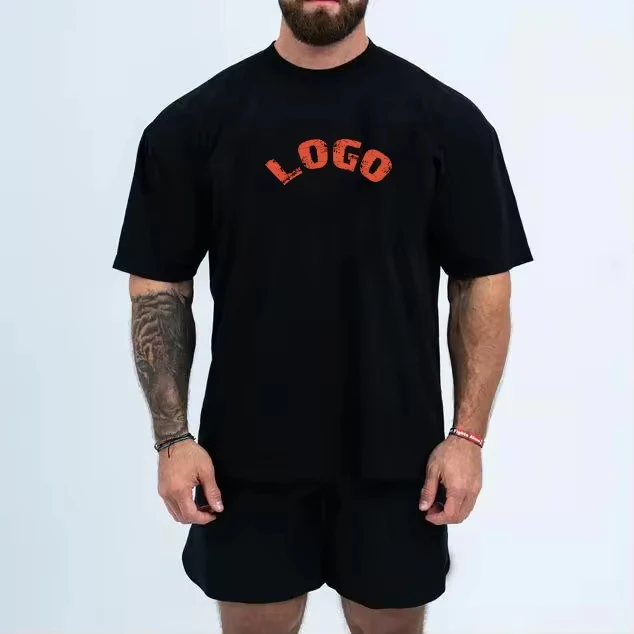 YouLaMii-220-Gsm-Oversized-Mens-T-Shirt-O-Neck-Collar-Sport-Short-Heavyweight-100-Cotton-Knitted-Silk-Screen-Quick-Dry-1