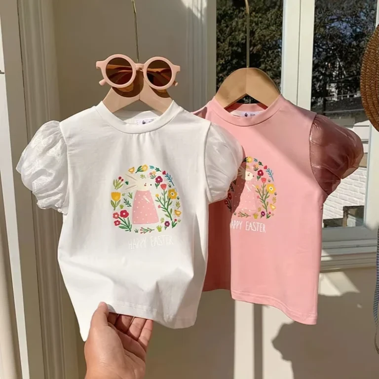 summer-kids-shirts-girls-Short-Sleeve-T-Shirt-baby-Summer-New-Print-Top-Style-round-Neck-Standard-Fit